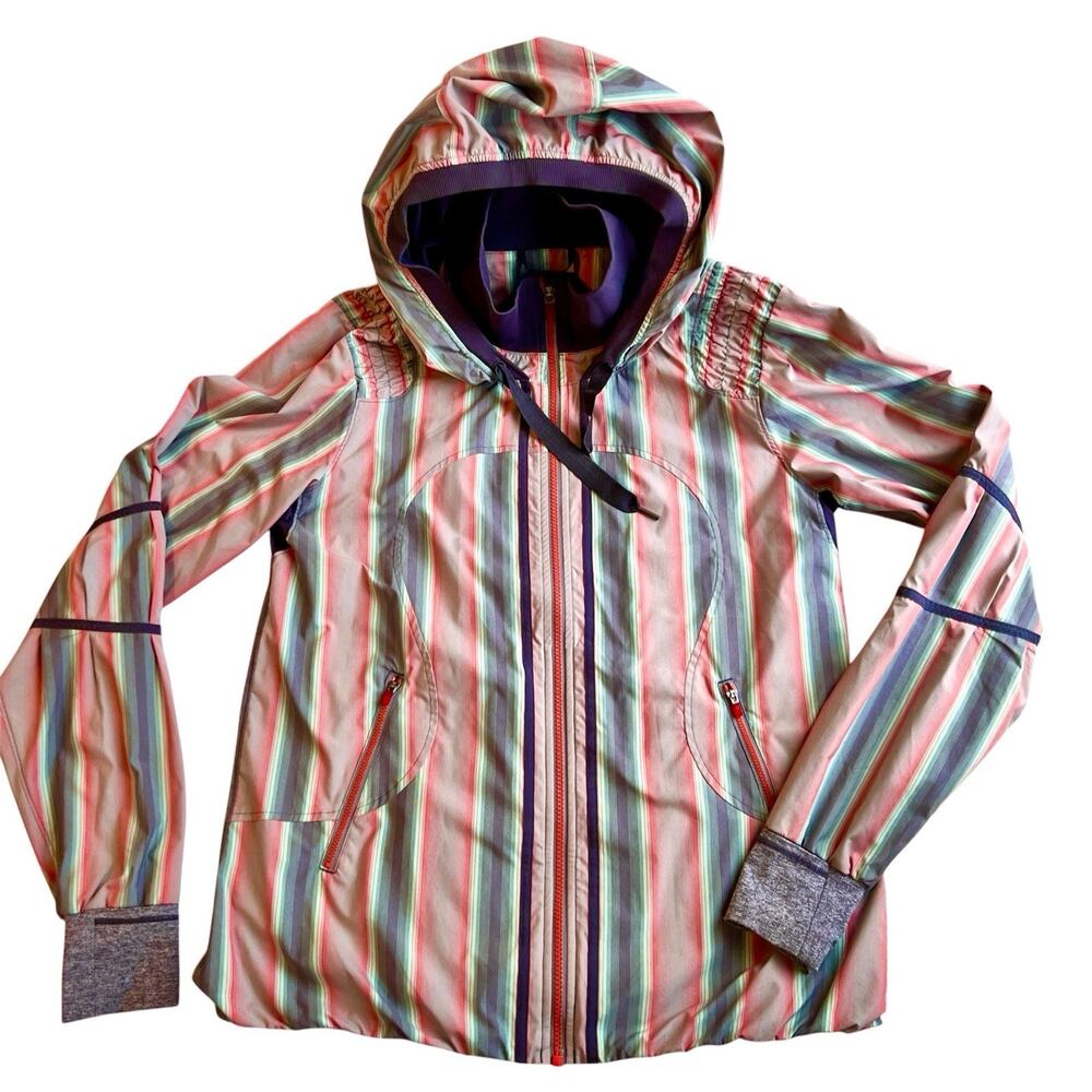 LULULEMON Woman Athletic Jacket Hoodie Striped Lightweight Zip-up, Sz 8